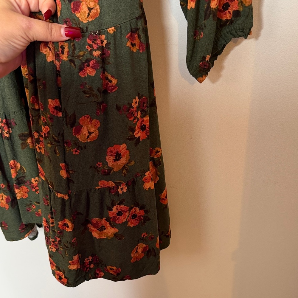 Time and Tru Green Floral Square Neck Midi Dress With Pockets Size XXL - Picture 12 of 16